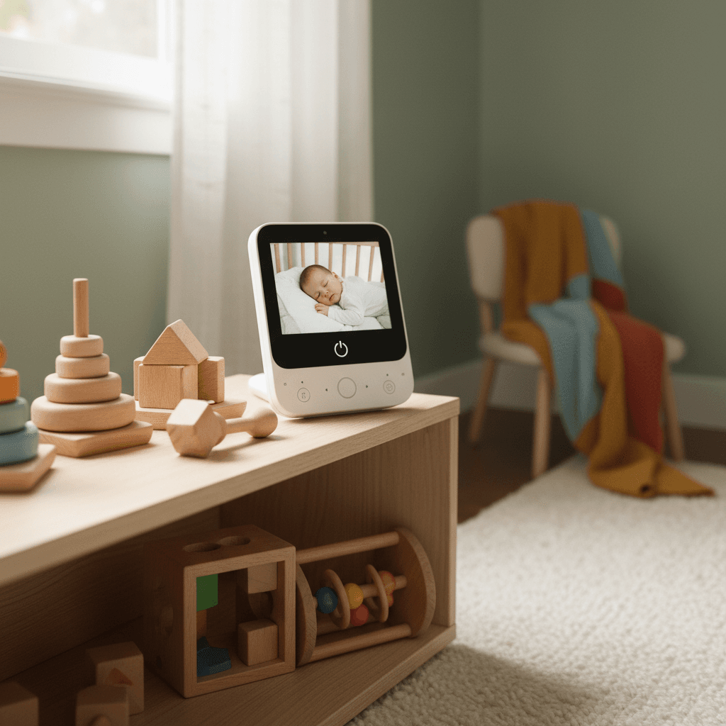 Babyphone et veilleuse dans une chambre d\'enfant douce